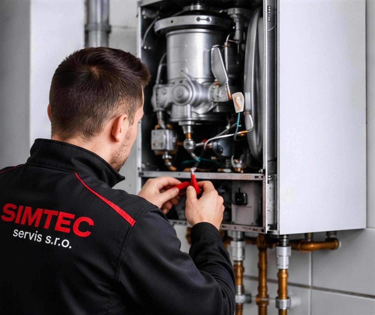 Technik SIMTEC servis pri servise plynového kotla